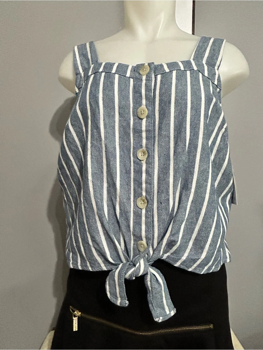 Sonoma Goods for Life Tie-Hem Square Neck Tank Vertical Stripes Small  NWT